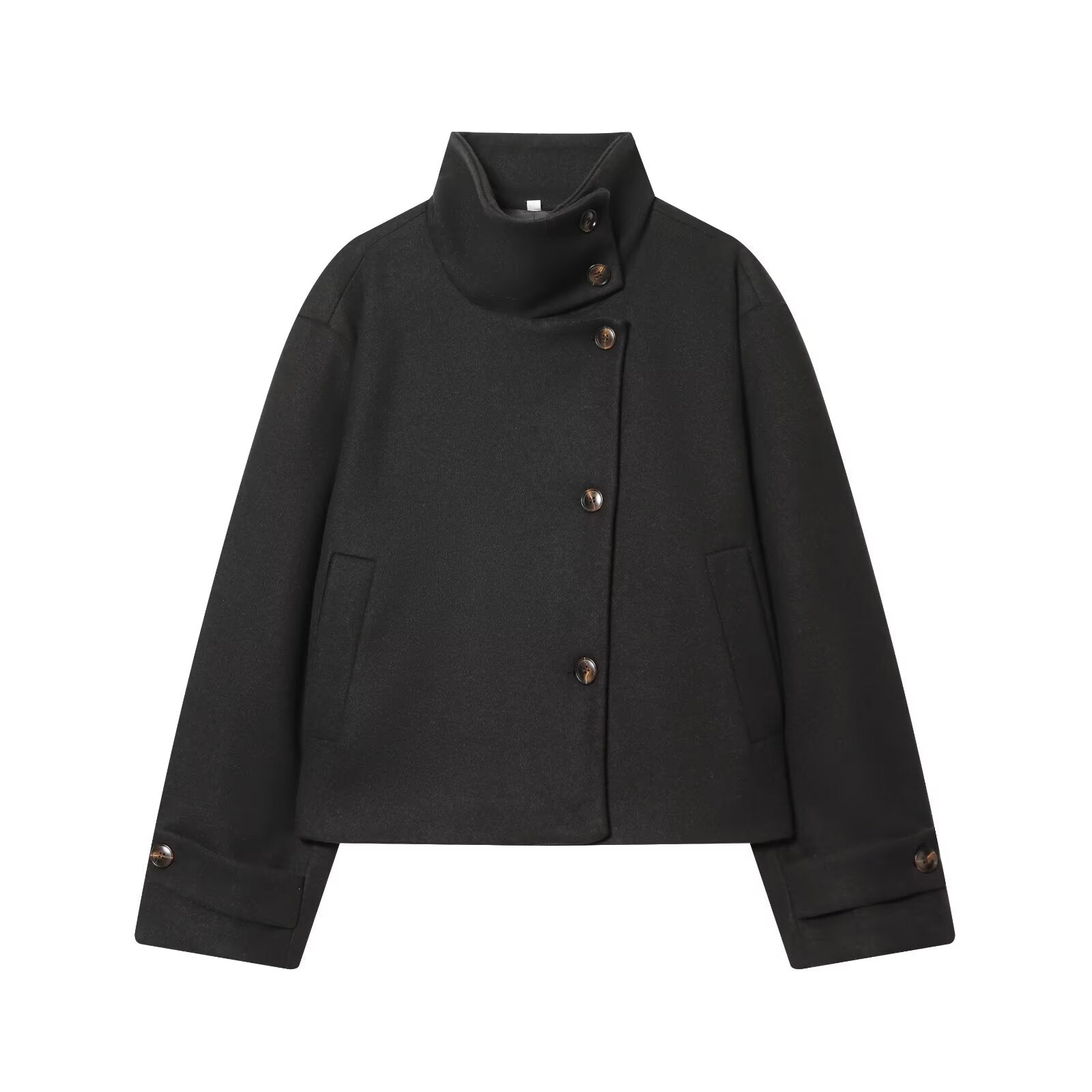 Women's loose standing collar warm woolen coat