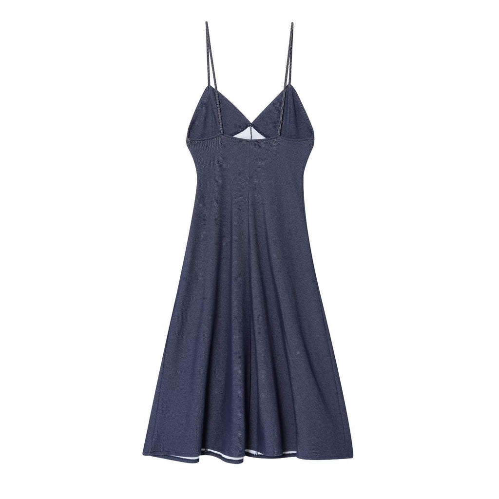 Women's New Fashion Sleeveless Threaded Twill suspender Midi Dress