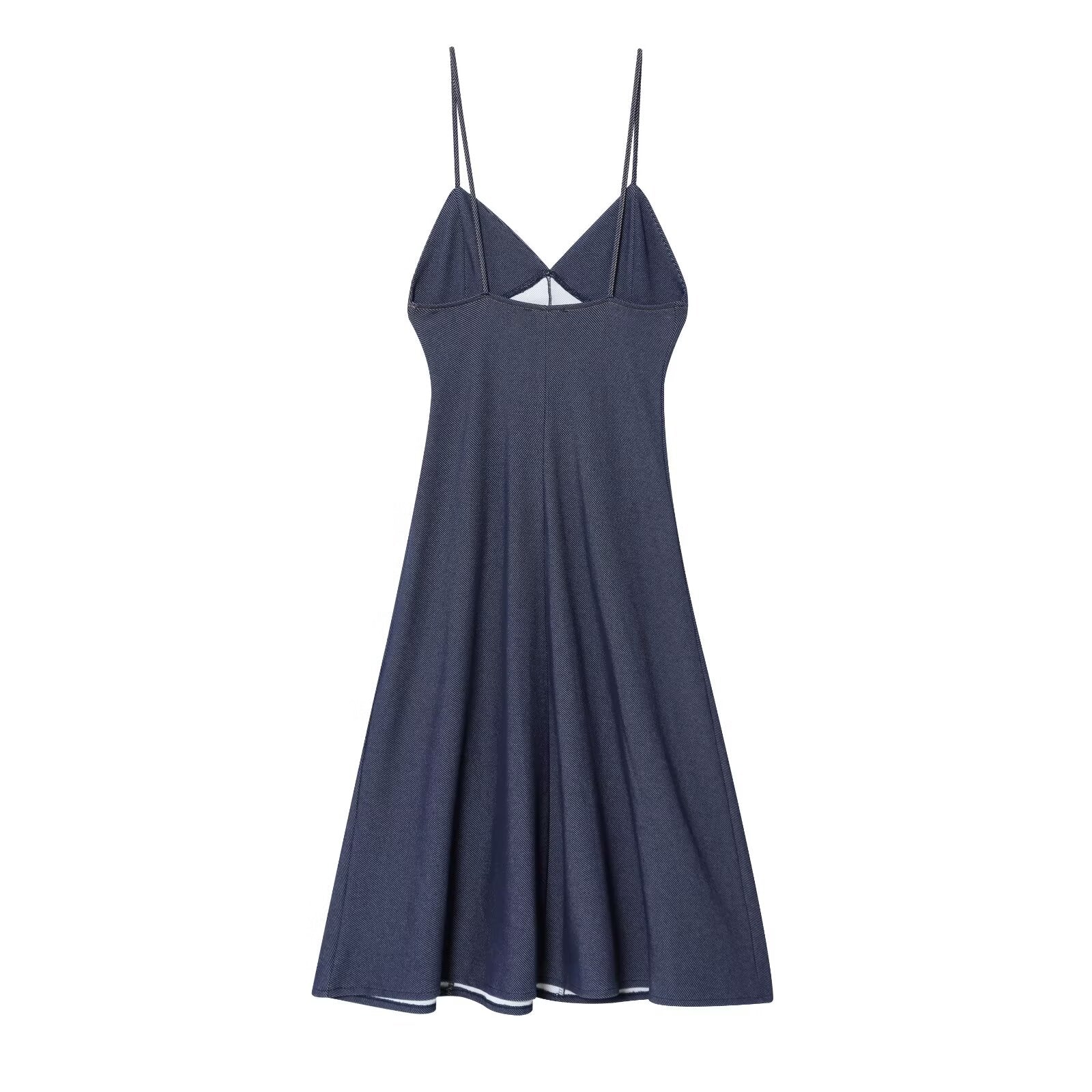 Women's New Fashion Sleeveless Threaded Twill suspender Midi Dress