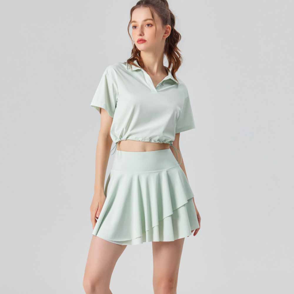 Women's sunscreen ice quick-drying sports T-shirt+fake two-piece sports tennis skirt