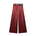 Women's with Belt loose satin textured wide leg pants