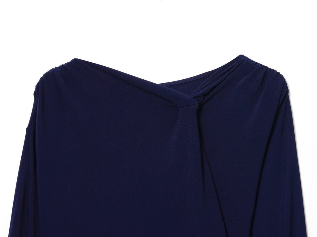 Women's New Fashion With Belt Long Sleeve Pleated Midi dress