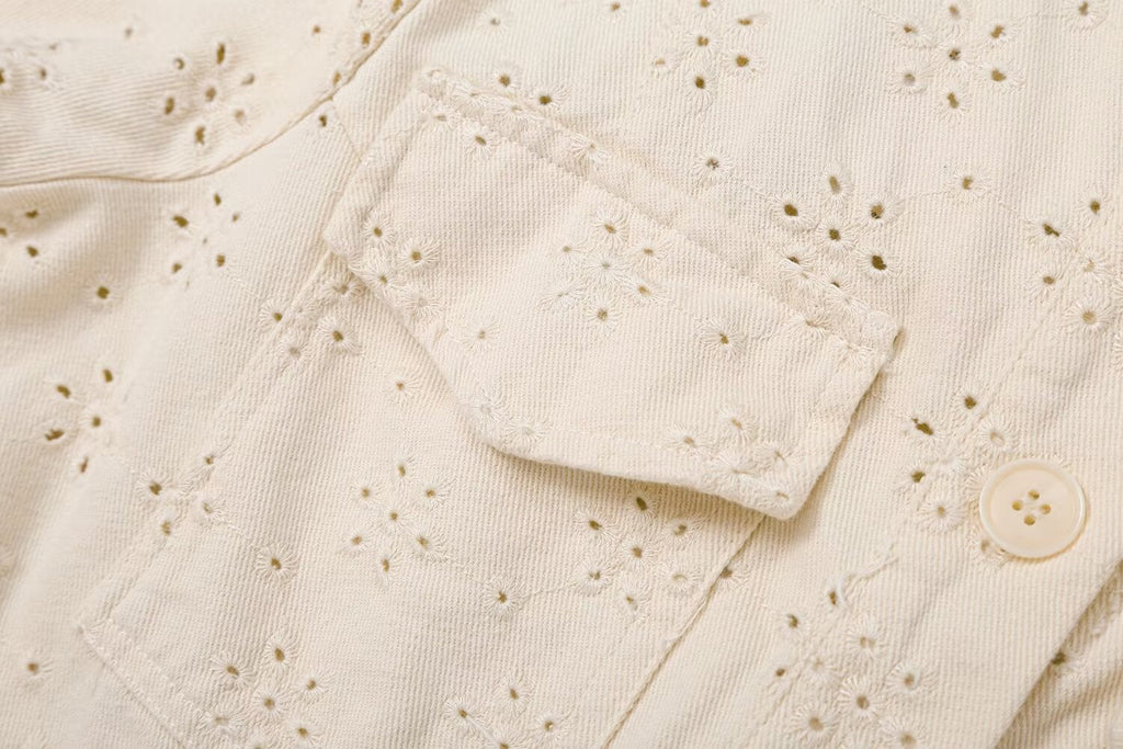 Women's flip pocket decoration hollow jacket Coat