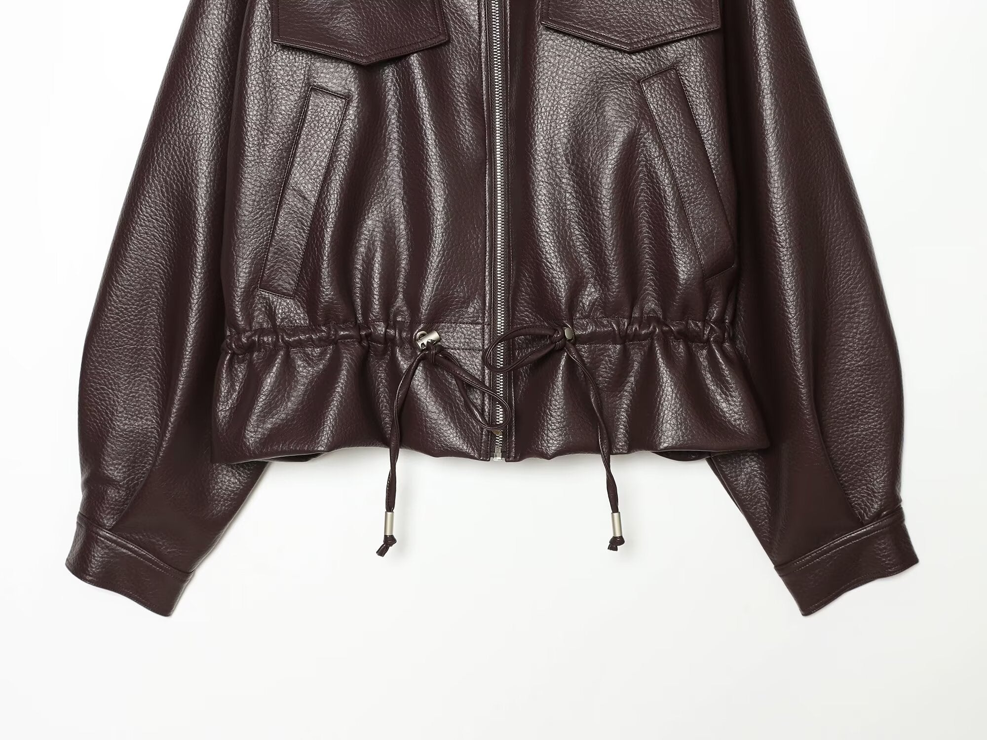 Women's with drawstring casual faux leather jacket