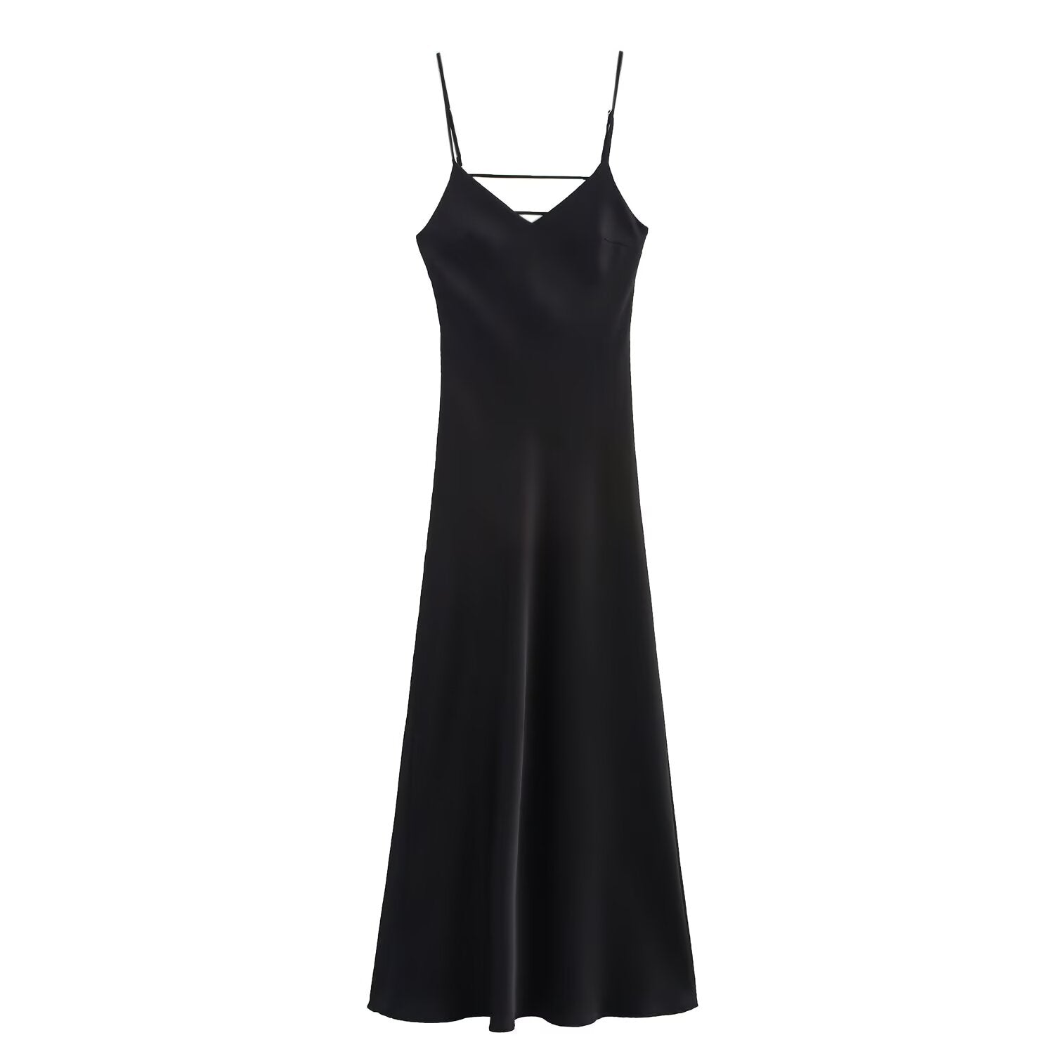 Women's summer chic Fashion multi colored satin texture suspender MIDI dress