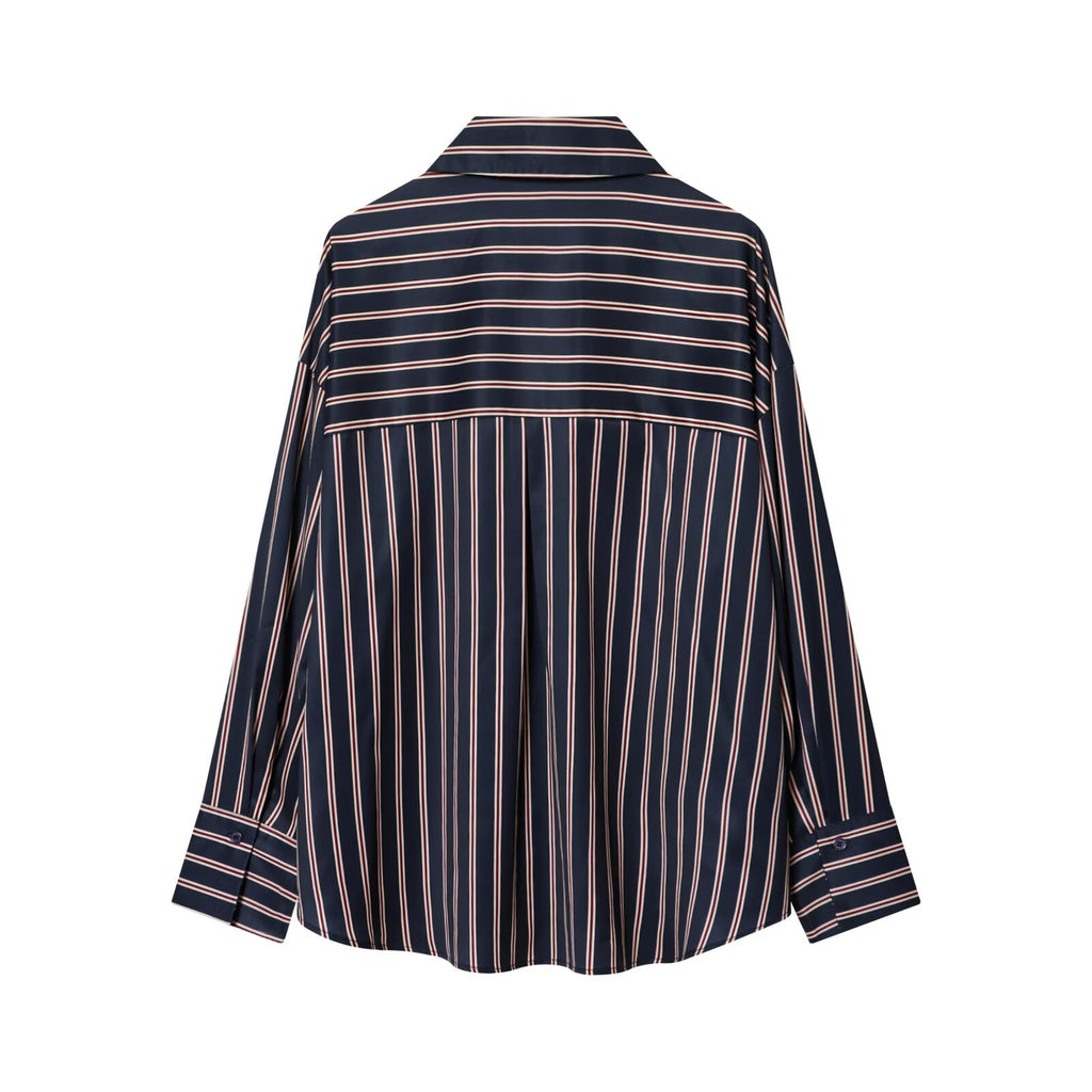 Women's casual lapel striped Button-up shirt