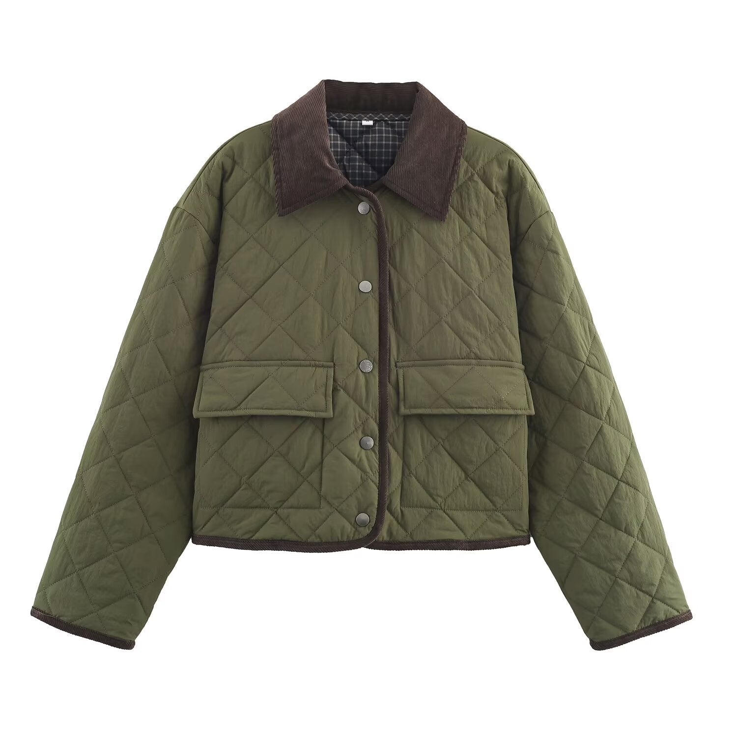 Women's New Fashion Corduroy Short Quilted Nylon Lapel Coat