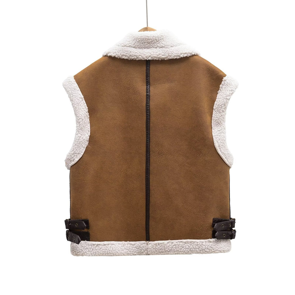Women's loose Fur Faux Leather vest Coat