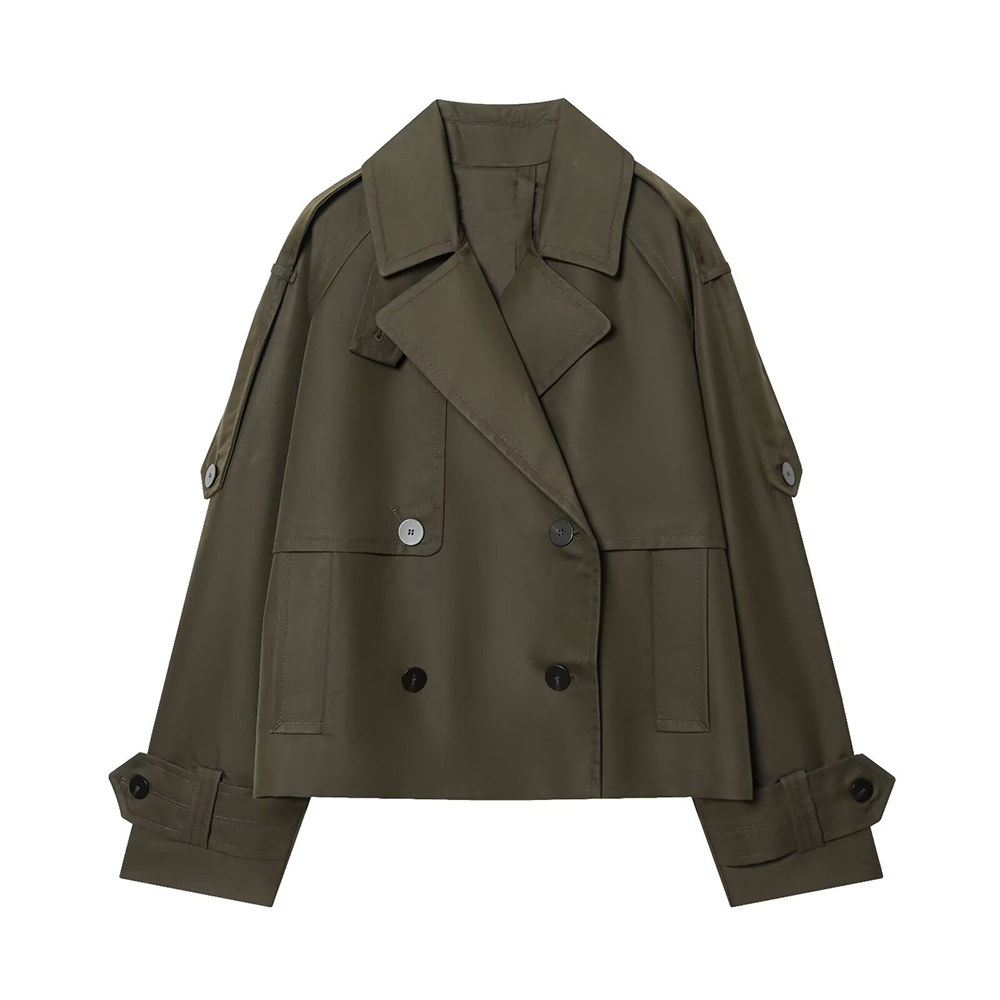 Women's new fashion short double breasted waterproof windbreaker jacket