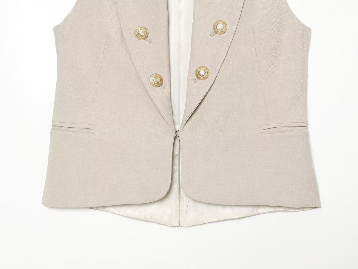 Women's button decoration stand collar vest