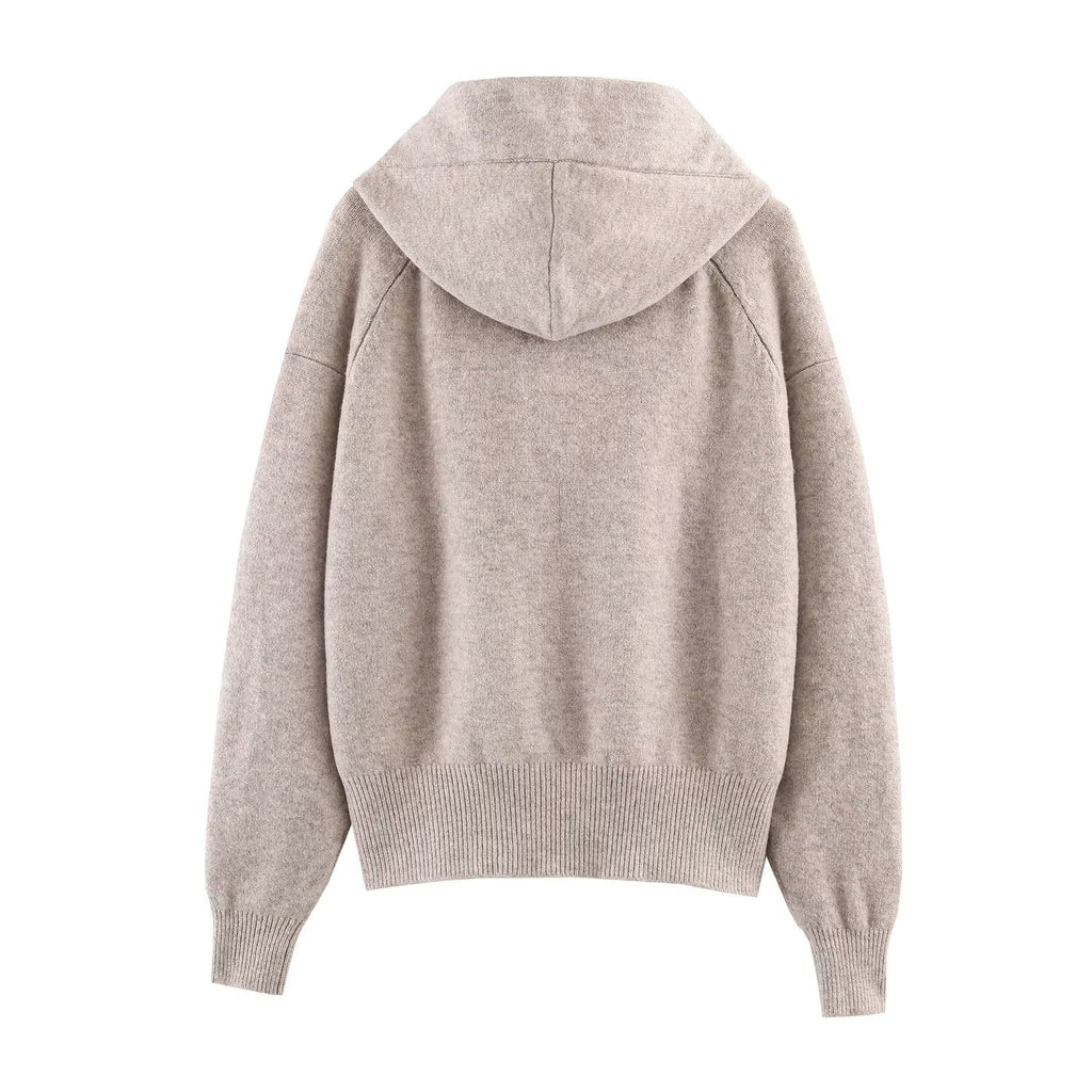 Women's bow decoration knitted hooded Coat