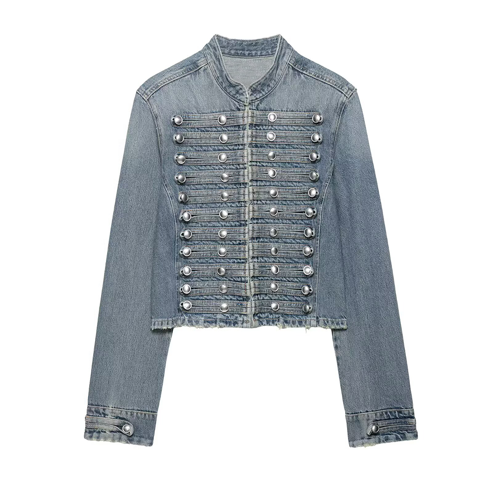 Women's short standing collar denim Coat