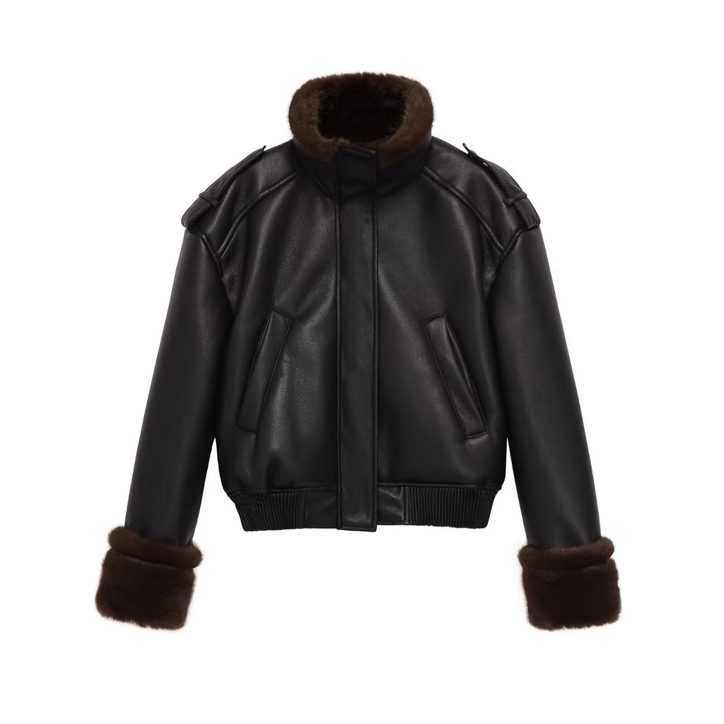 Women's double-sided faux leather pilot jacket Coat