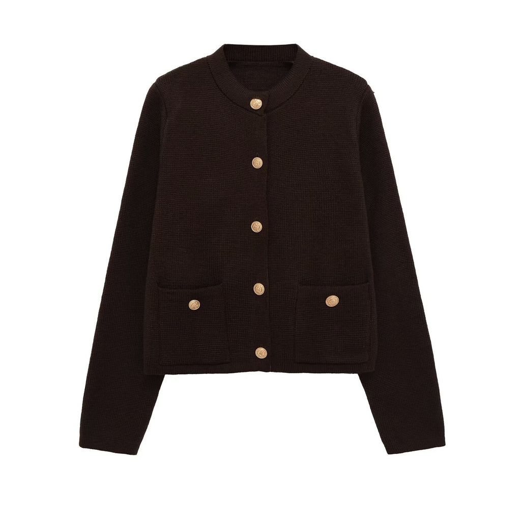 Women's O Neck long sleeved elastic knitted Coat