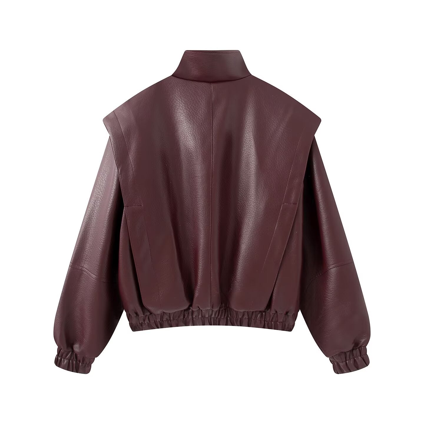 Women's stand collar fake two-piece Faux Leather jacket