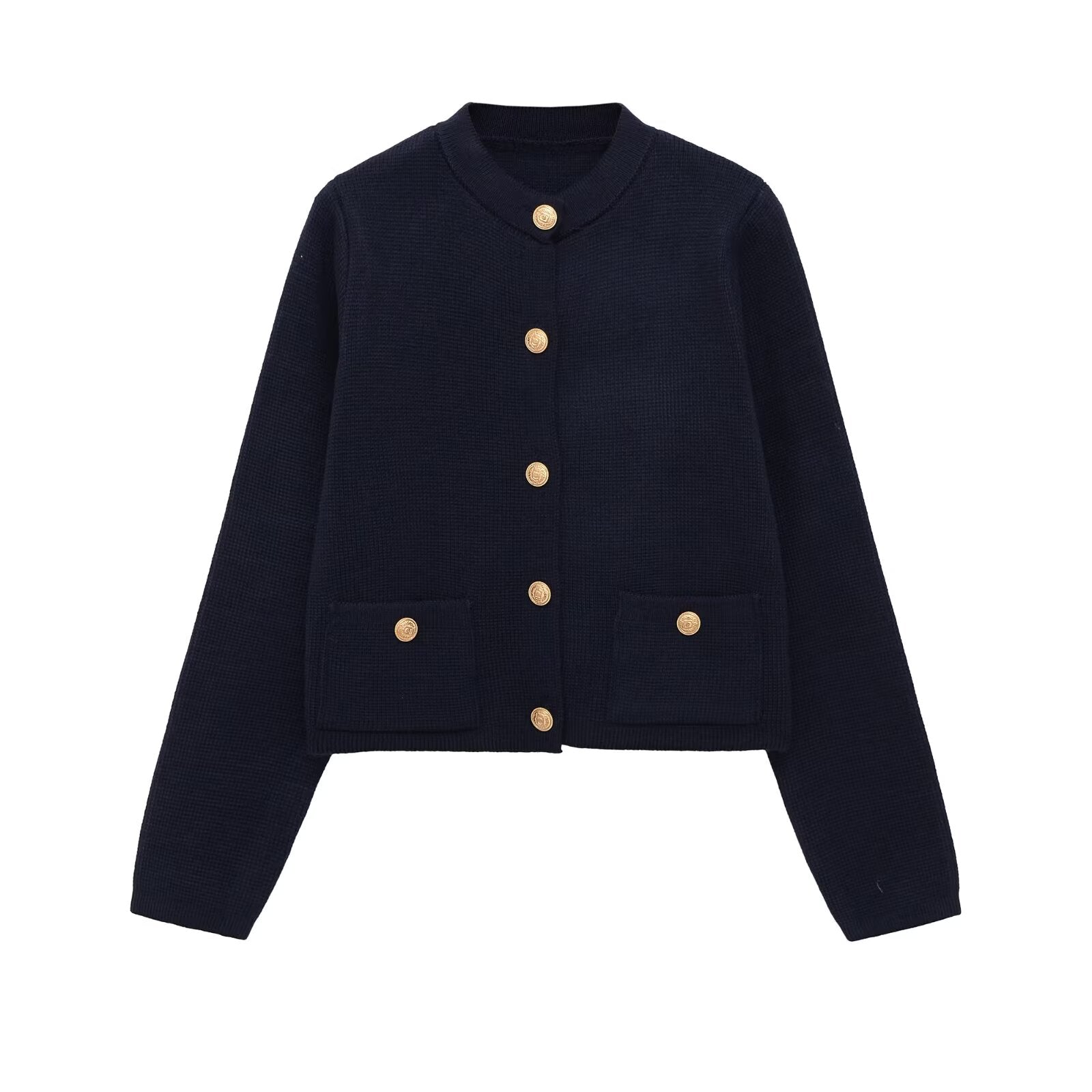 Women's O Neck long sleeved elastic knitted Coat