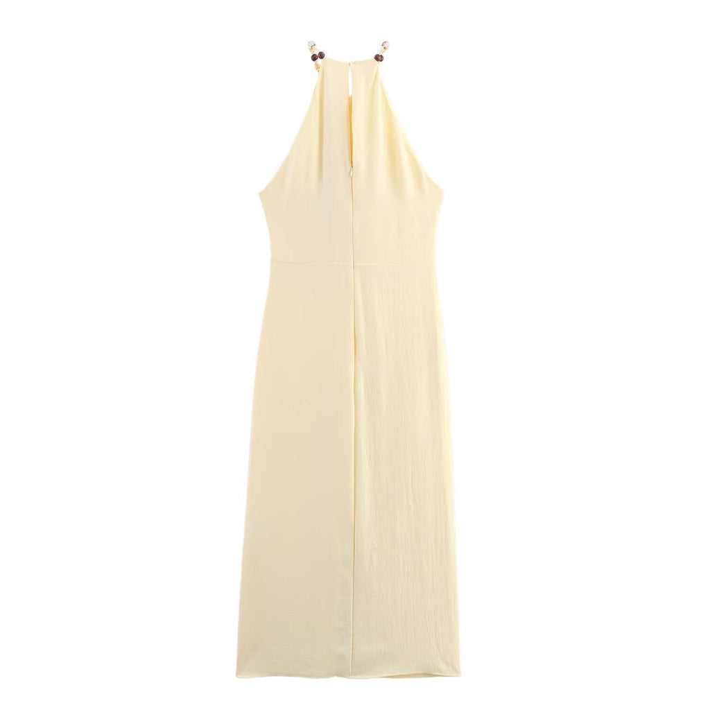 Women's New Fashion Knot Decoration Opening Design Midi Dress
