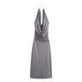 Women's new fashion sexy pleated hanging collar MIDI dress