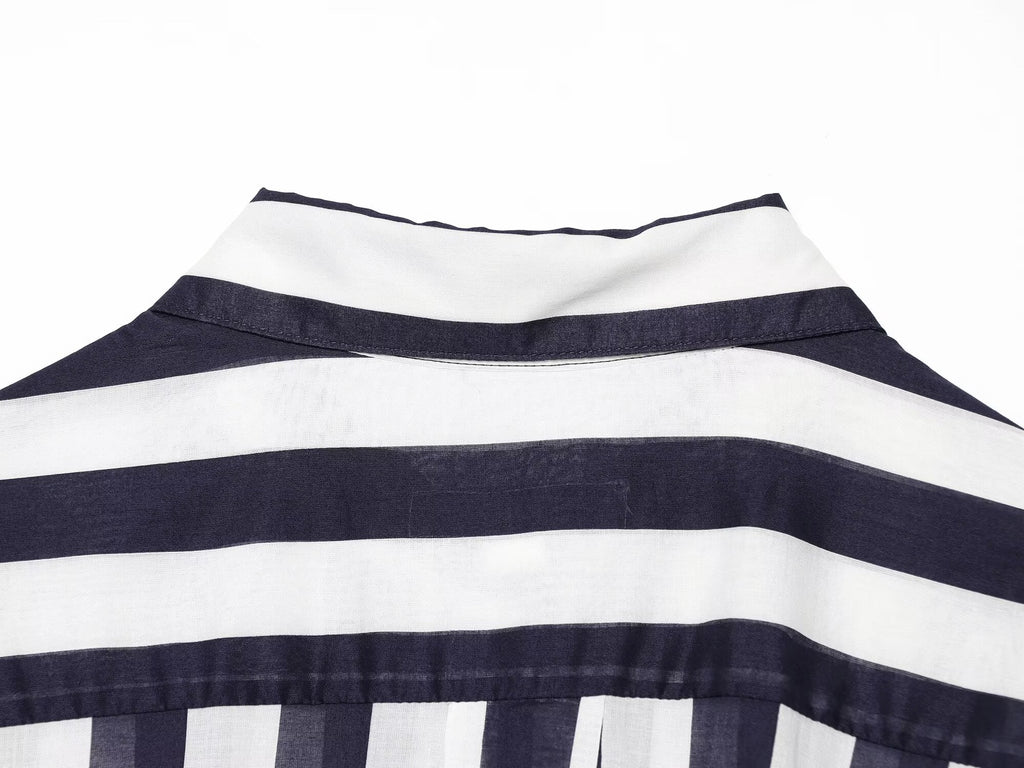 Women's With Belt Long Style Striped Shirt