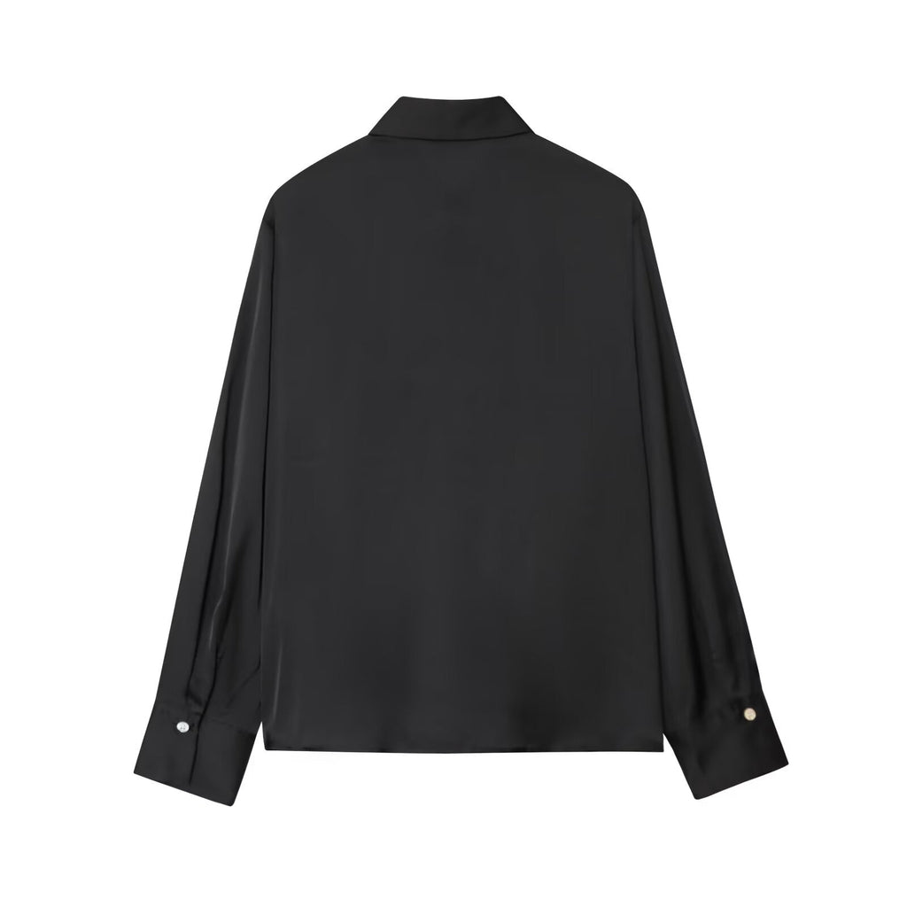 Women's new fashion knot decoration satin texture lapel shirt