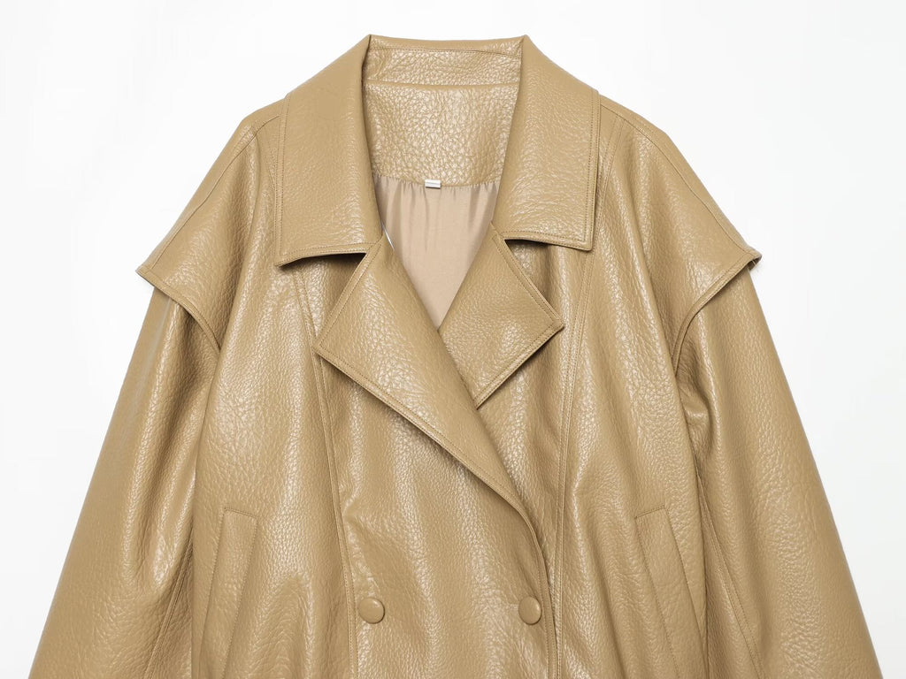 Women's leather effect loose pilot jacket Coat