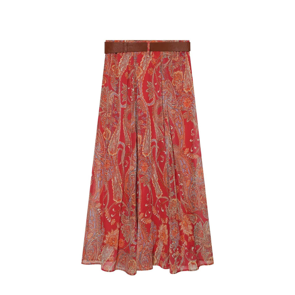 suit Women's 2 pieces printed hanging collar top+Skirts