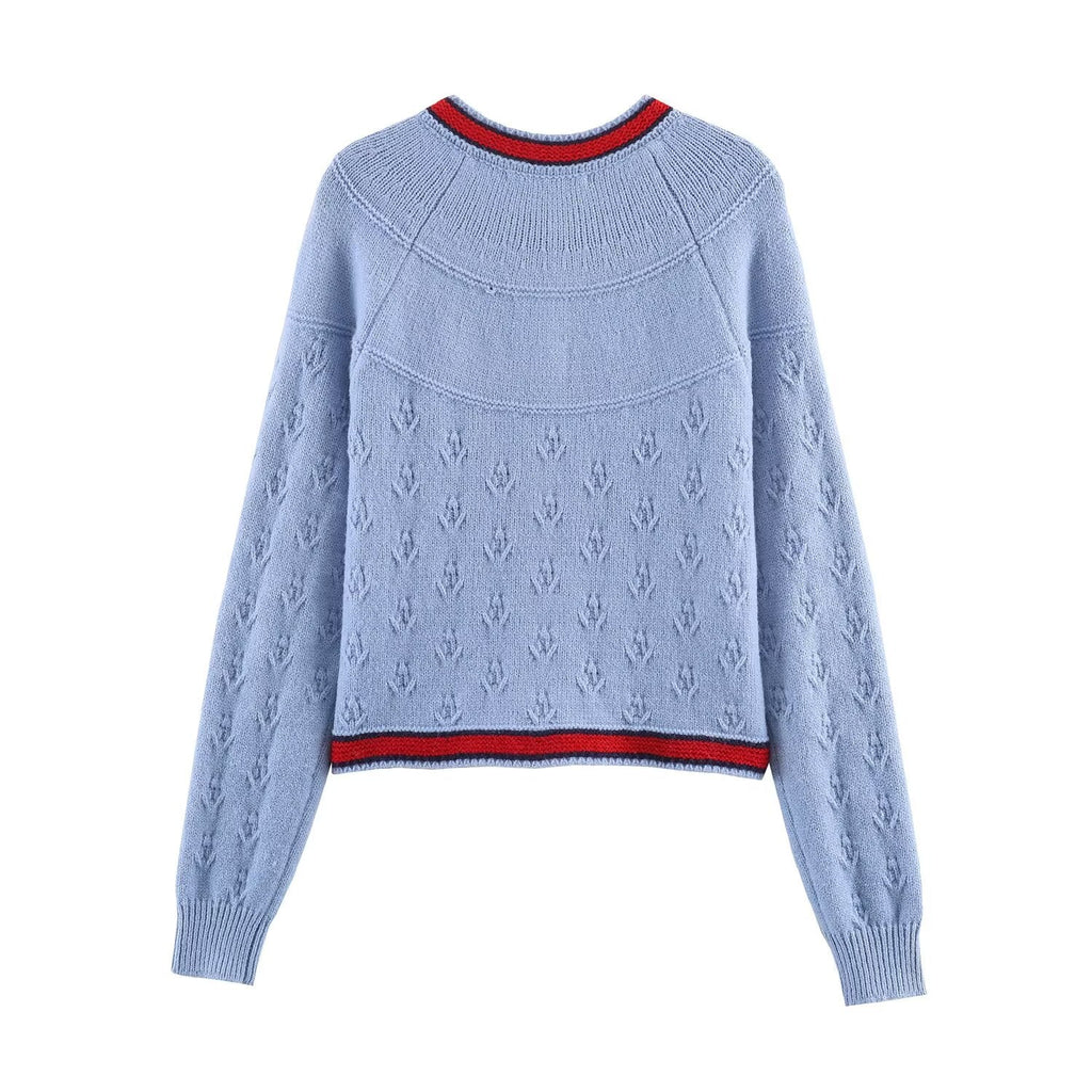 Women's embroidery decorative lace up knitted cardigan