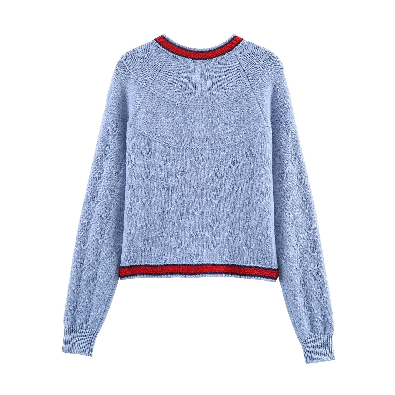 Women's embroidery decorative lace up knitted cardigan