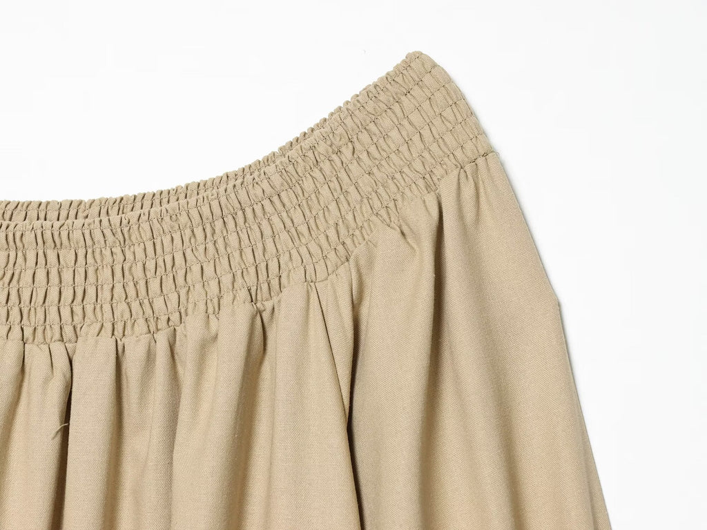Women's off shoulder linen blended MIDI dress