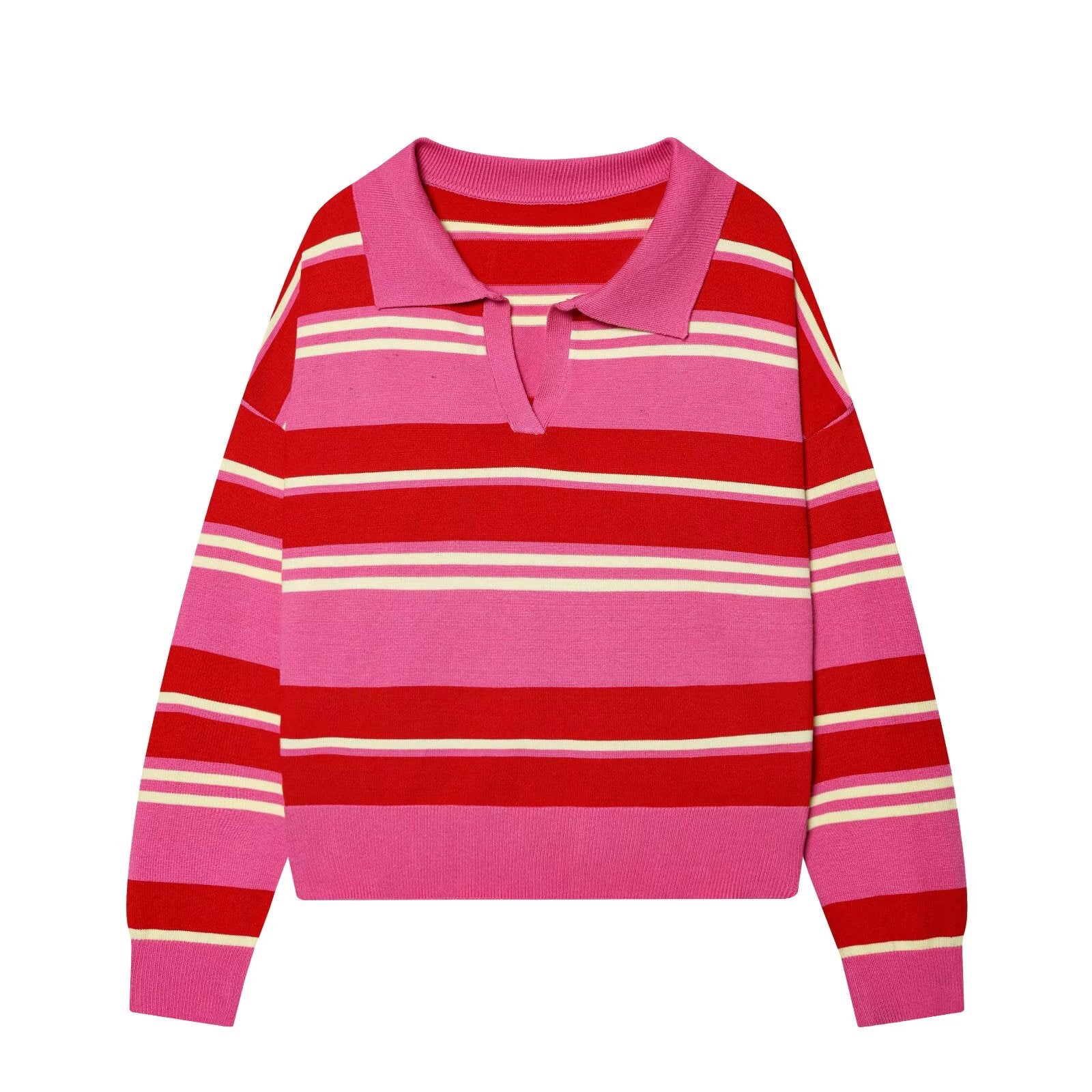 Women's soft texture striped knitted polo shirt