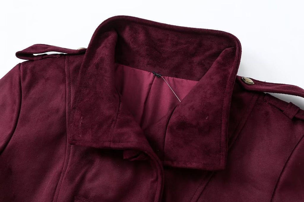 Women's rope knot effect Anti suede leather jacket Coat