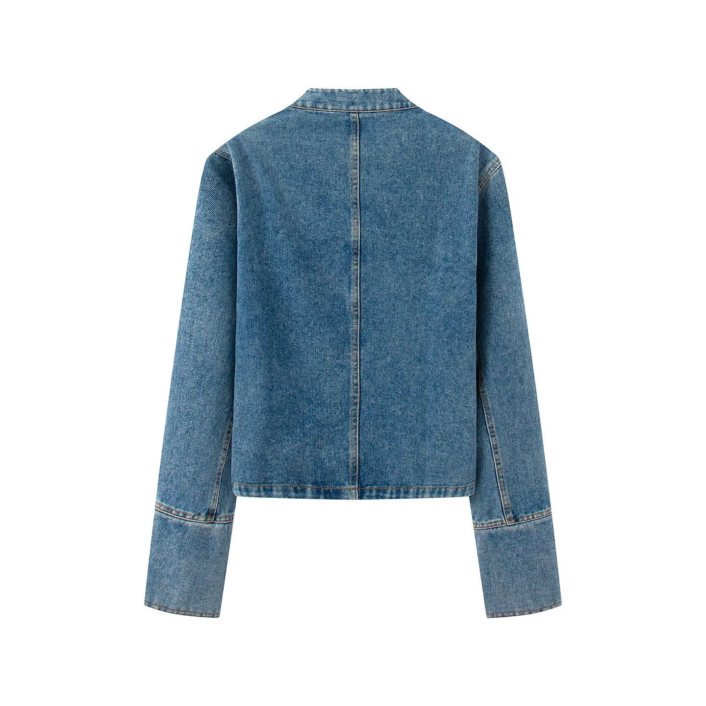 Women's buckle decoration retro denim Coat