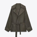 Women's New Fashion With Belt Loose Button-up Lapel Coat+Pants Suit