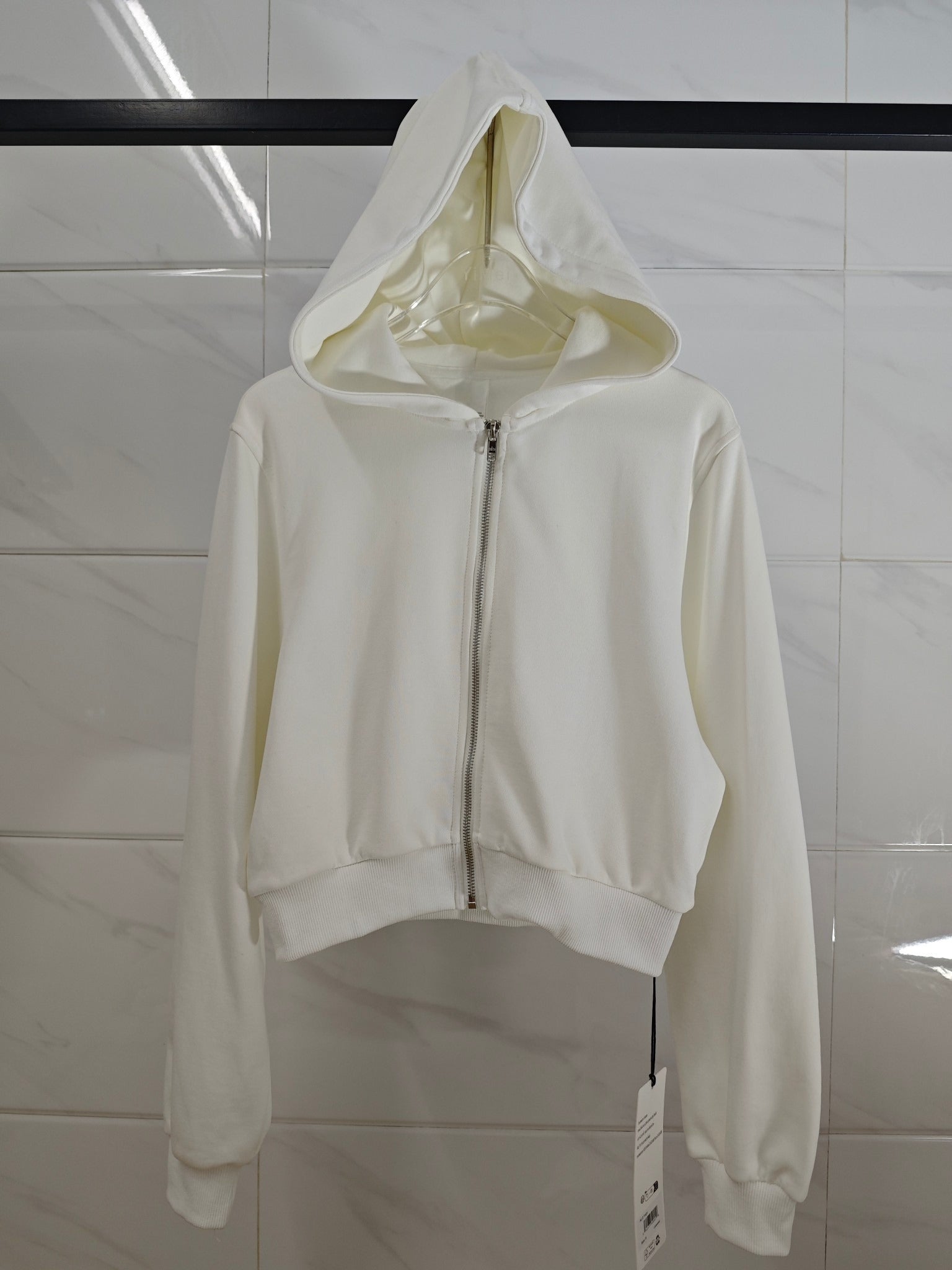 Women's New Fashion Joker Hooded Short Long Sleeve Zipper Sweater Coat.