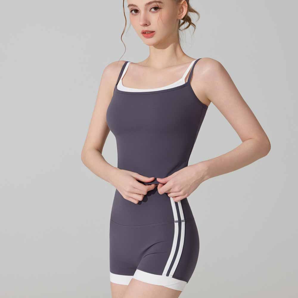 Women's new gathered contrast fitness vest slim running yoga pants