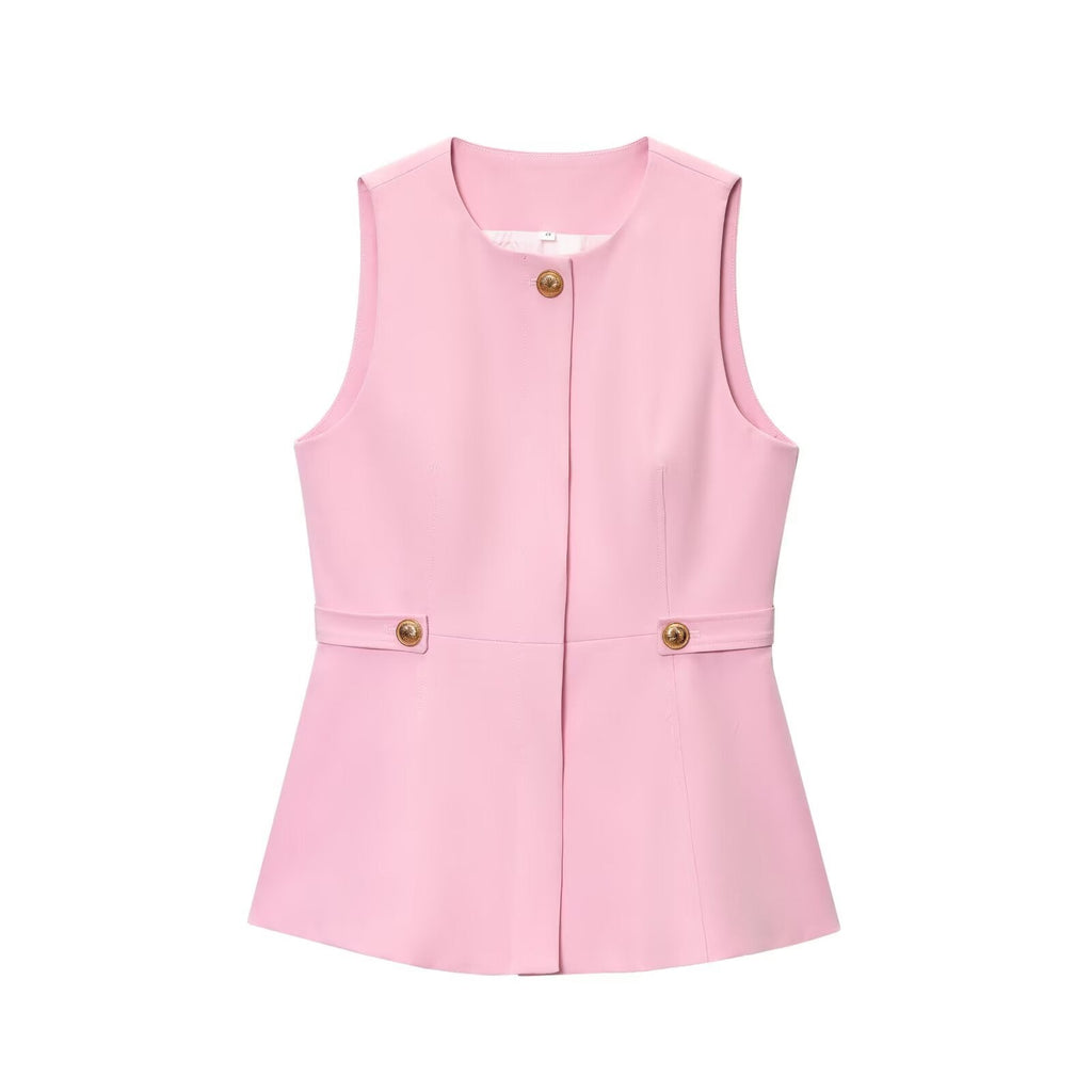 Women's new fashion short skirt style hem O-Neck sleeveless vest+Pants suit