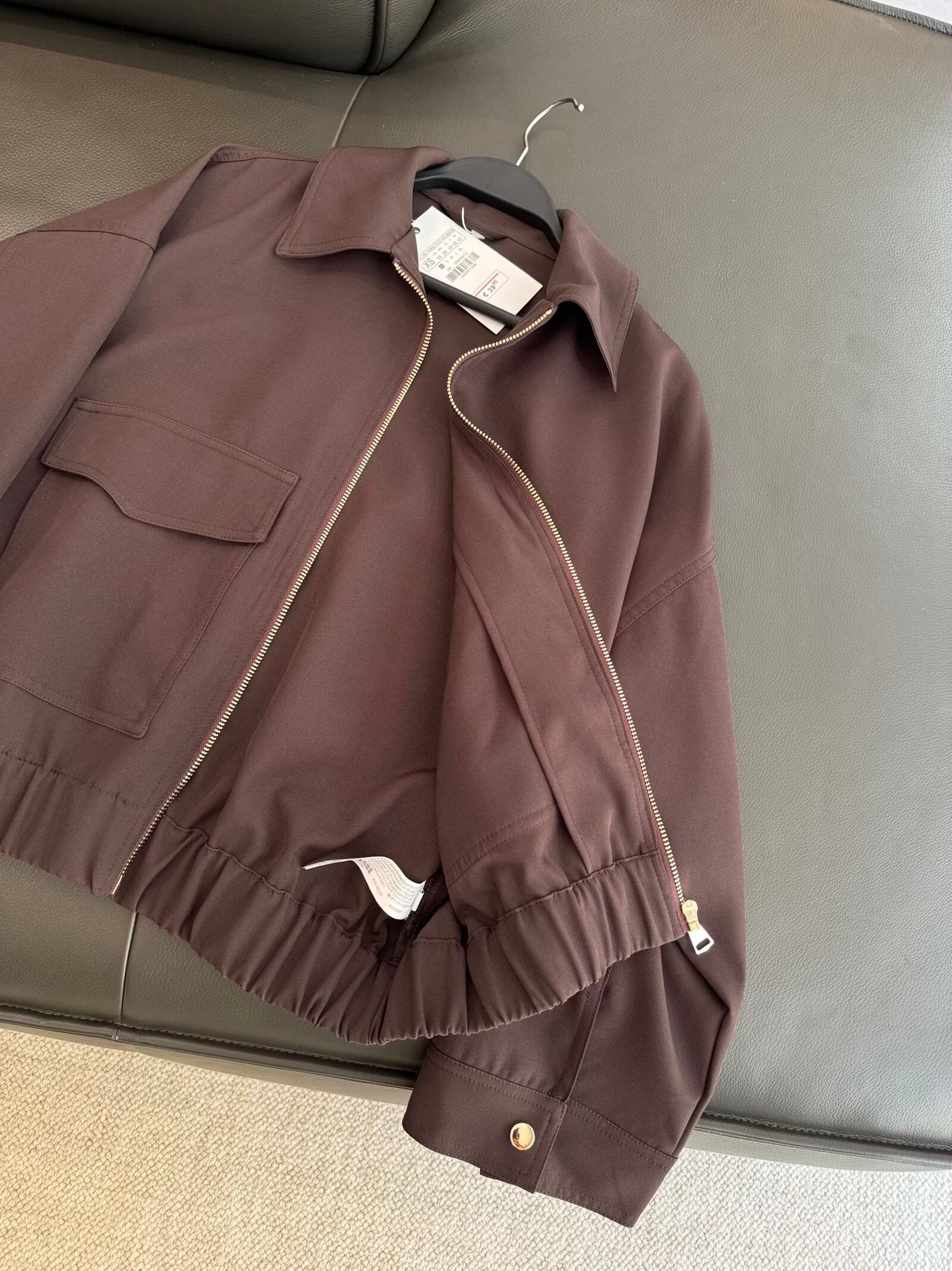 Women's new fashion loose long sleeved lapel zipper jacket Coat