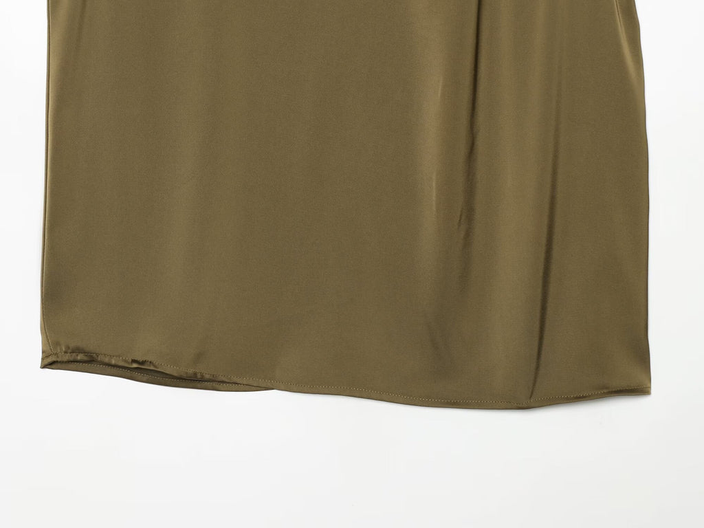 Women's shoulder button decoration satin textured top