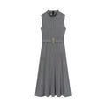 Women's New Fashion With Belt Sleeveless Twill Midi Dress