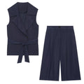suit Women's 2 pieces with Belt linen blend vest+Long style casual shorts