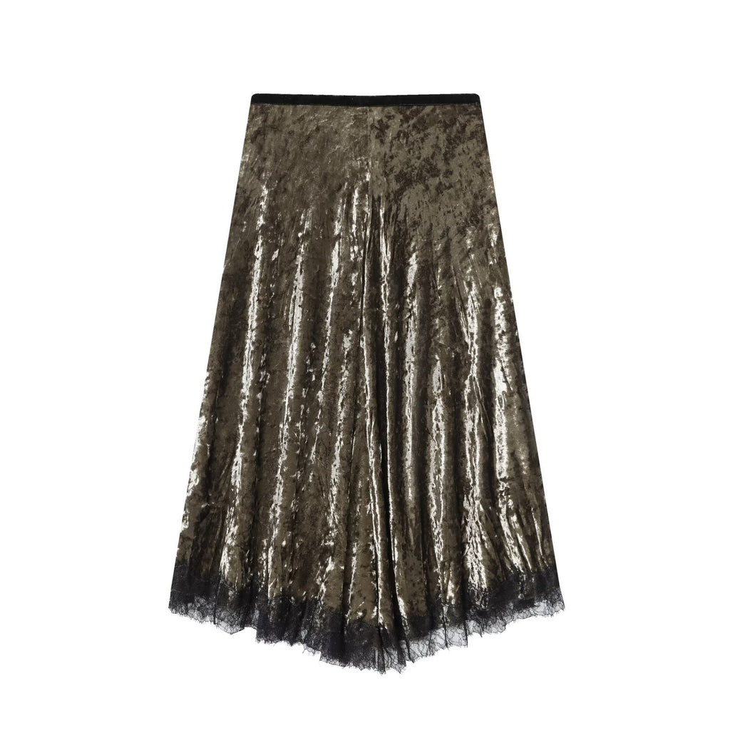 Women's New Fashion Retro Velvet Lace Midi Skirt