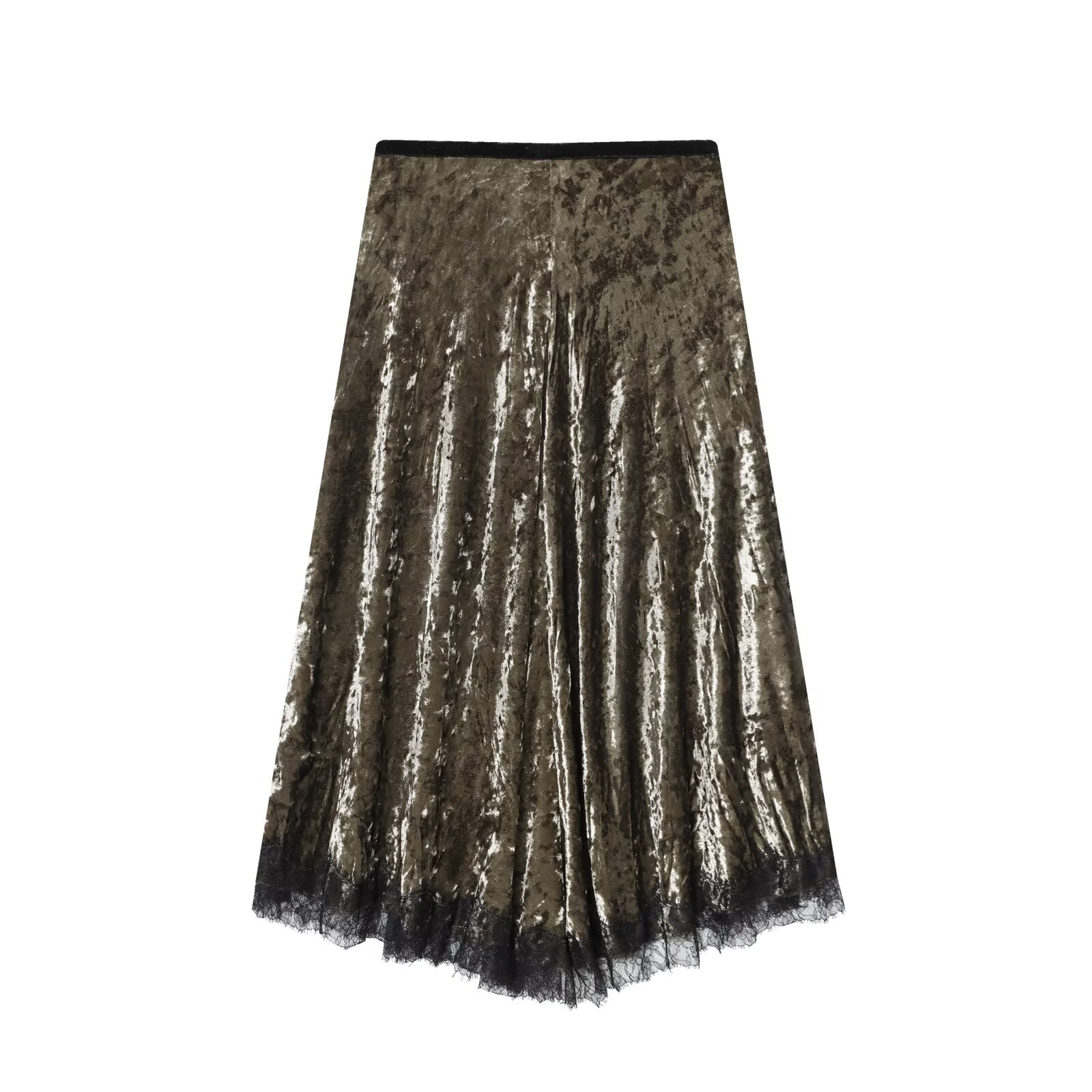 Women's New Fashion Retro Velvet Lace Midi Skirt