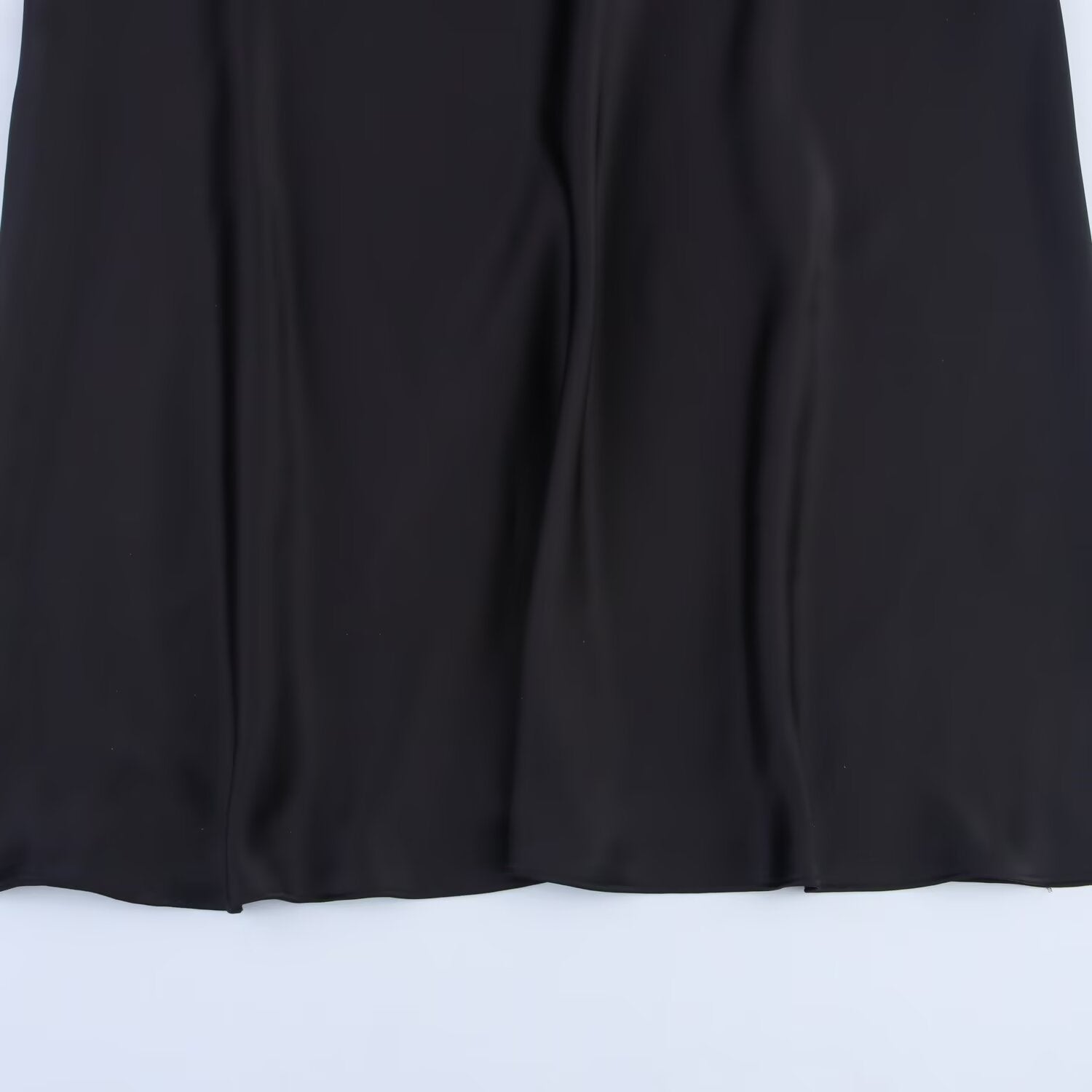 Women's New Fashion Black Satin Texture suspender Midi Dress