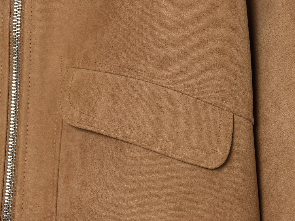 Women's suede texture short lapel pilot jacket