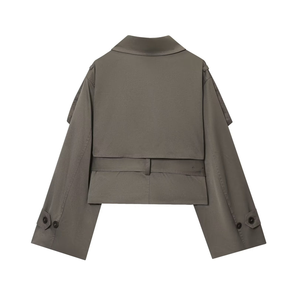Women's new fashion with Belt short single breasted stand collar Coat