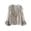 Women's 2025 new fashion printed striped Ruffled V-neck shirt