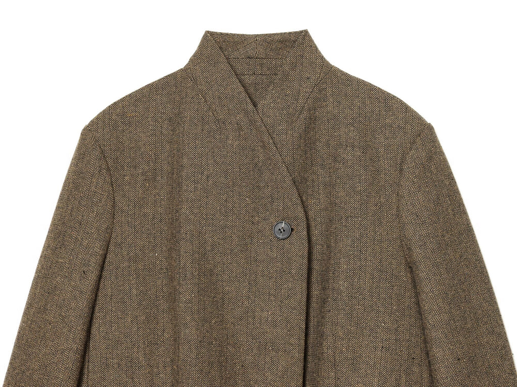Women's loose stand collar herringbone diagonal Blazer Coat
