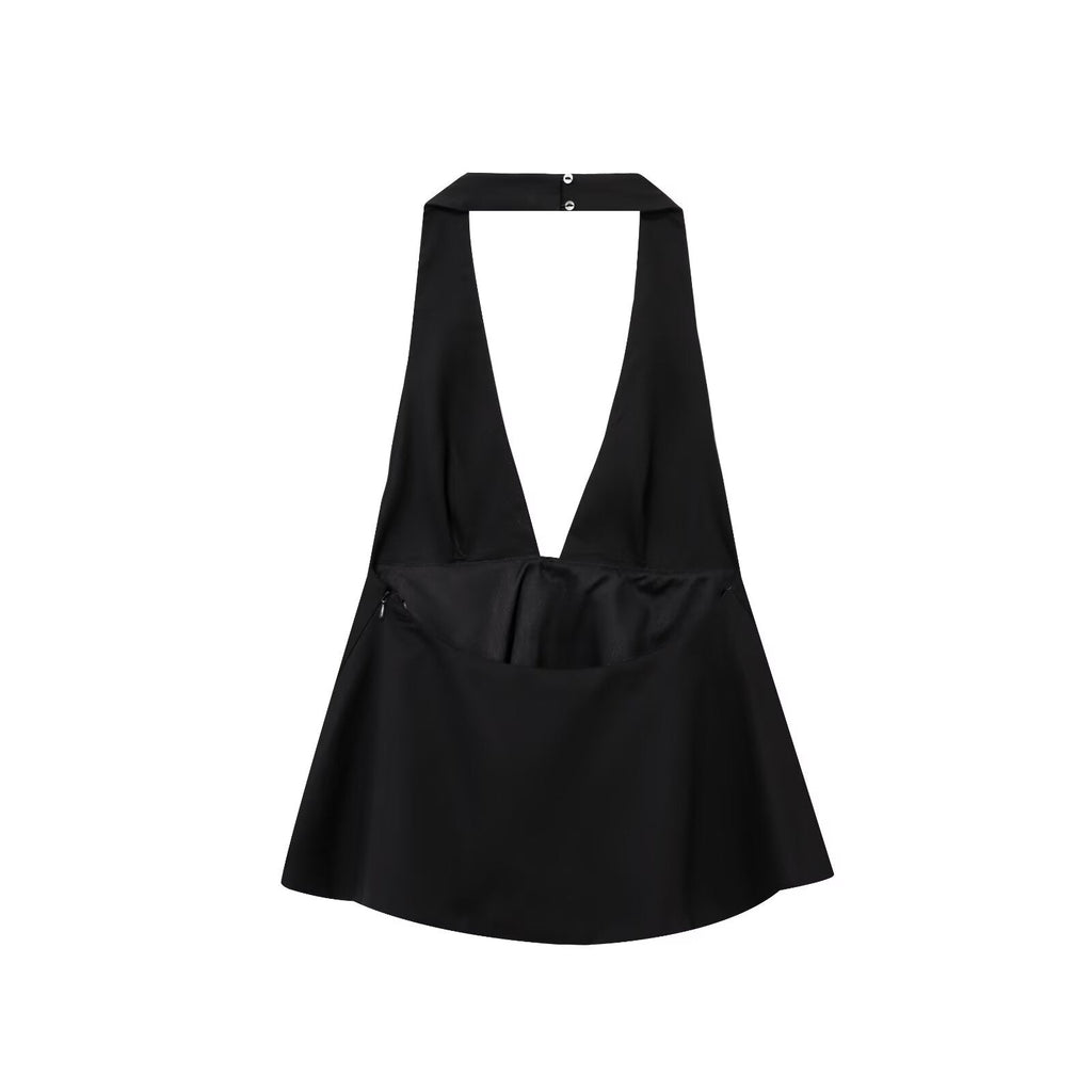 Women's new fashion bow decoration striped hanging neck collar backless top