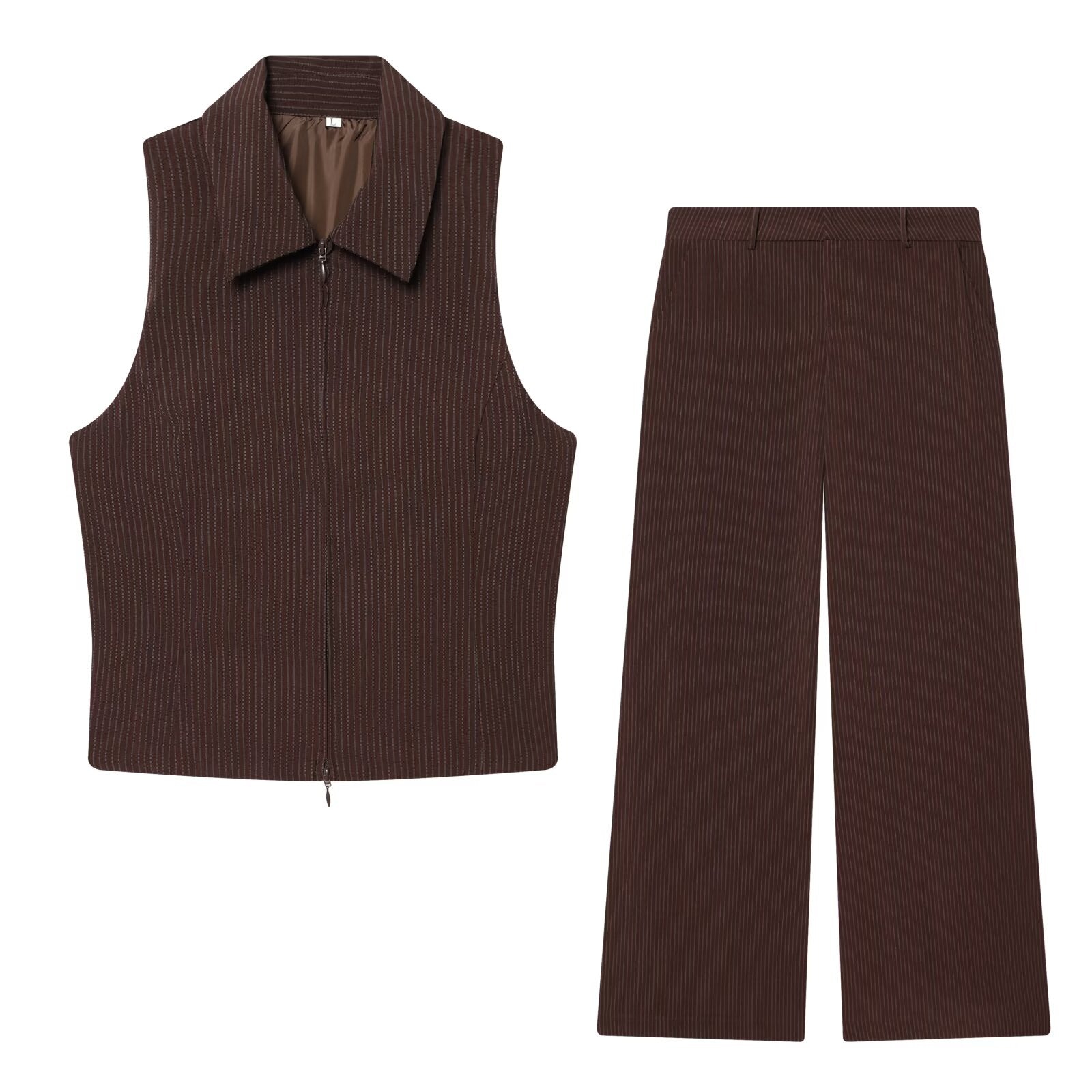 suit Women's 2 pieces sleeveless lapel striped zipper vest+Pants
