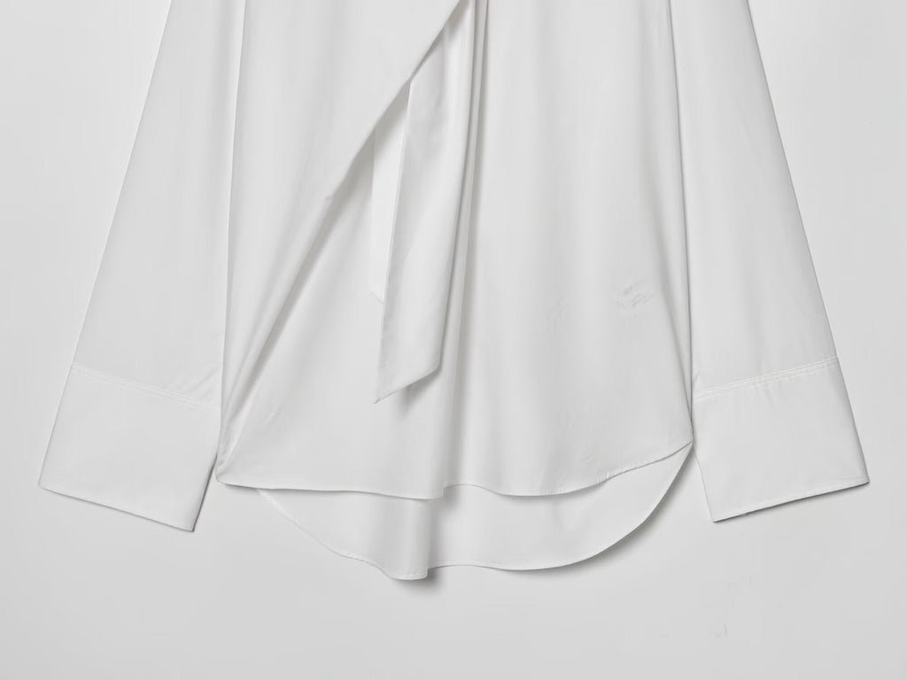 Women's 2026 loose bow decoration poplin shirt